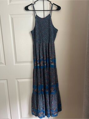 Angie Blue Multicolor Boho / Bohemian Sleeveless Smocked Tiered Maxi Dress Large